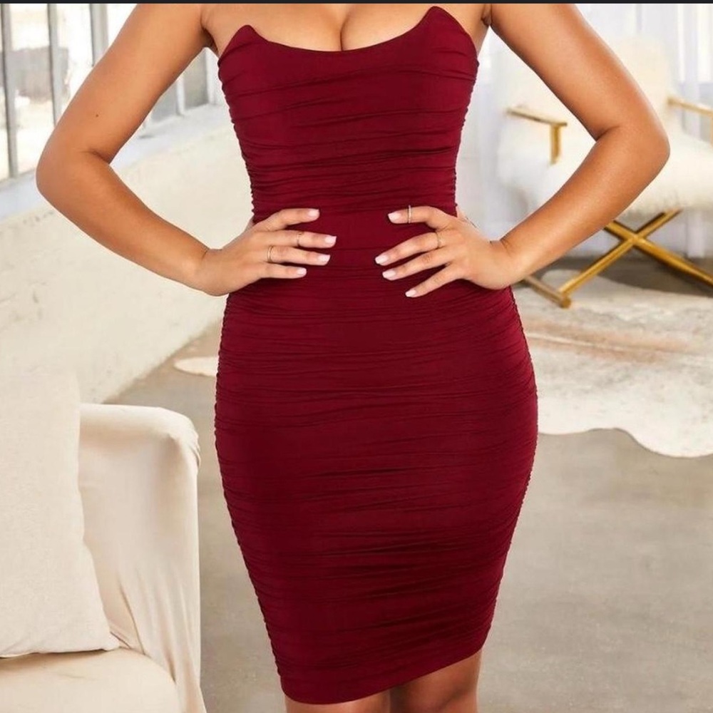Oh Polly Forever Yours Ruched Bandeau Midi Dress